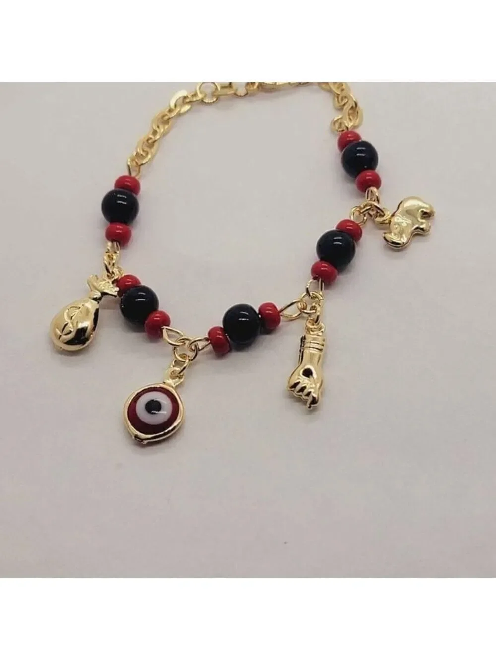 Brand New Brazilian 18k Gold Filled Red Evil Eye & Azabache Bracelet